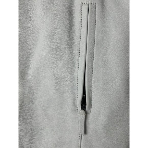 Power Trip Women's Leather Zip Up Motorcycle Jacket Large Cream/Silver Grey - Picture 15 of 16
